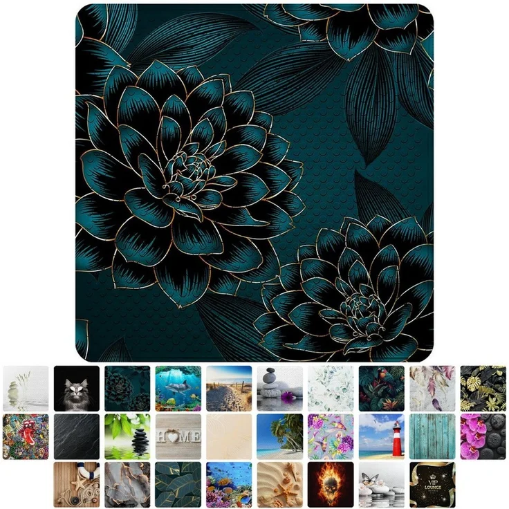 Sanilo Duschmatte, mit Motiv, rutschfest, waschbar, quadratisch, 230 extra starke Saugnäpfe, Kunststoff PVC, 53 x 53 cm, Dahlien – Bild 1