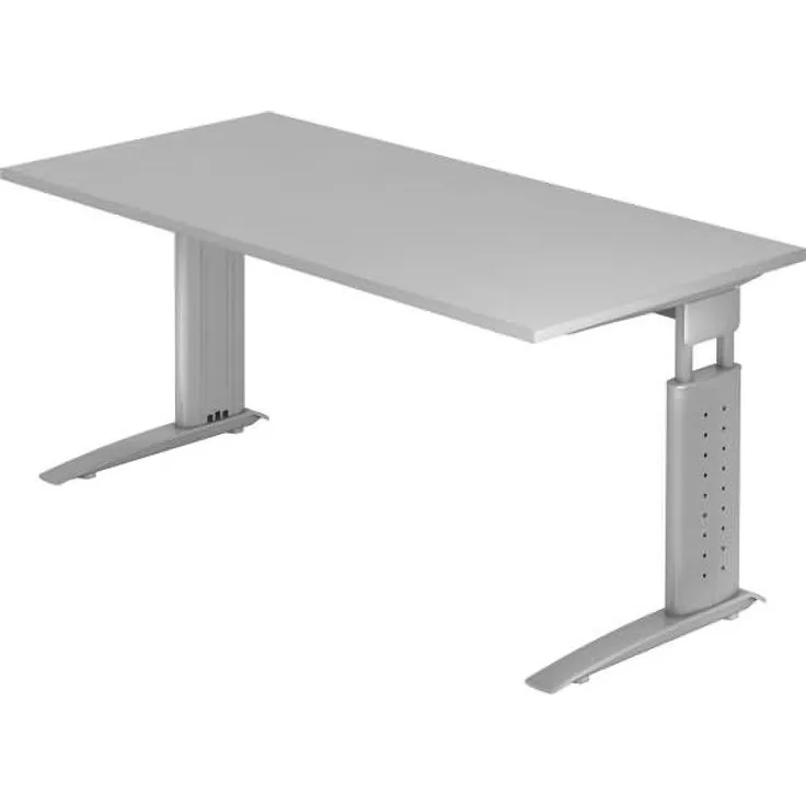 Schreibtisch US16 C-Fuß 160x80cm Grau Gestellfarbe: Silber