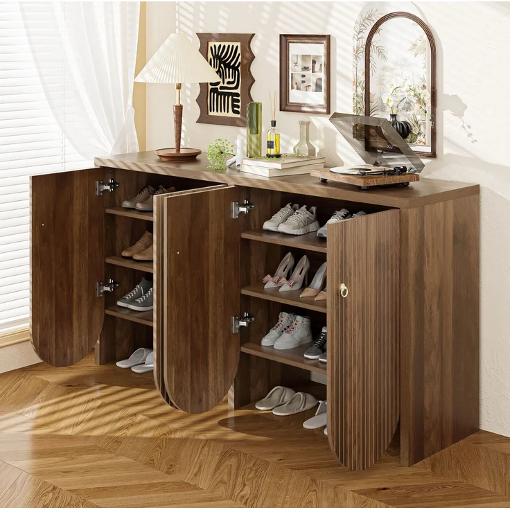 DESVIAE Sideboard mit 4 Türen und verstellbaren Einlegeböden 147x80x40 cm MDF Walnuss – Bild 4