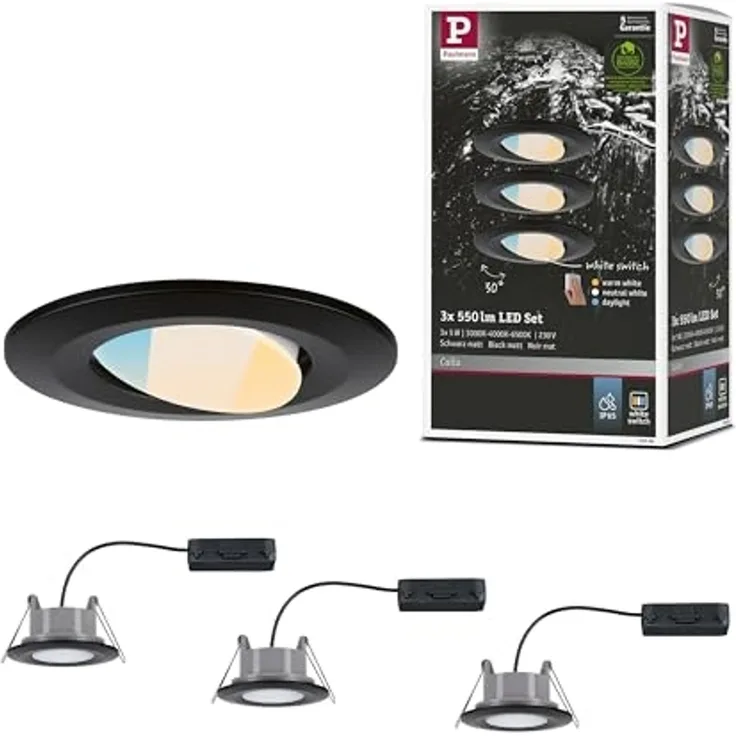 Paulmann 93096 HomeSpa LED Einbauleuchte Calla 3er-Set WhiteSwitch IP65 Schwarz