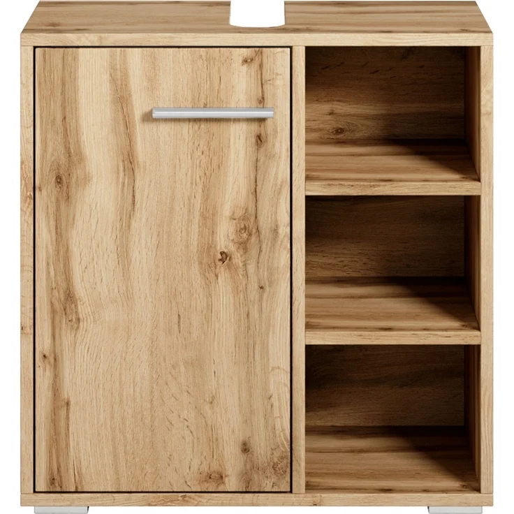 Badplaats Waschbeckenunterschrank Neptunus 60x30 cm Eiche - Stehender Badezimmerschrank mit 1 Tür und offenen Fächern – Bild 3