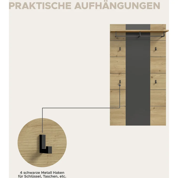 Garderobenkombination (B/H/T: 175x190x37 cm) in Artisan Nachbildung – Bild 9