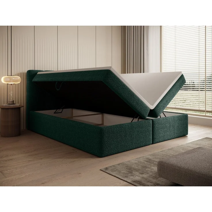 thematys Boxbett Luxus mit Bettkasten 160x200cm, mit Bonnellfederkernmatratze H3, Bouclé/Velours, mit Stauraum, mit 3 cm Topper, Grün (Frotte 11), Art.-Nr. S0WGG0ANWJU – Bild 5
