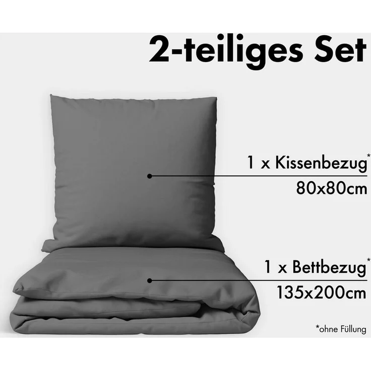 Jacobson Bettwäsche Set - 100% Baumwolle, Perkal, 2 teilig, Erhältlich in den Größen 135x200, 155x220, 200x200, 200x220, 240x220 – Bild 2