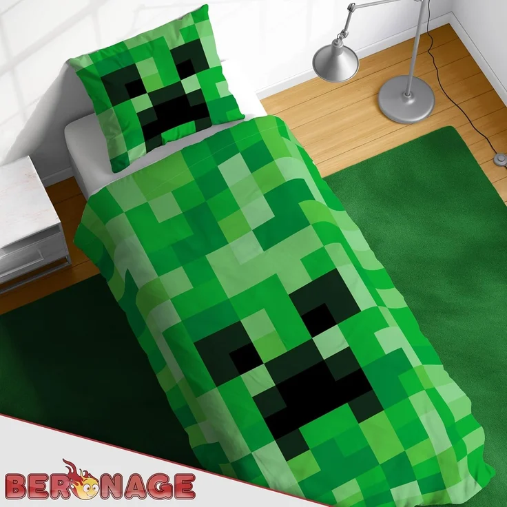 BERONAGE Wendebettwäsche Minecraft Bettwäsche Creeper TNT Biber / Flanell, Baumwolle, 2 teilig, 135x200 + 80x80 cm – Bild 4