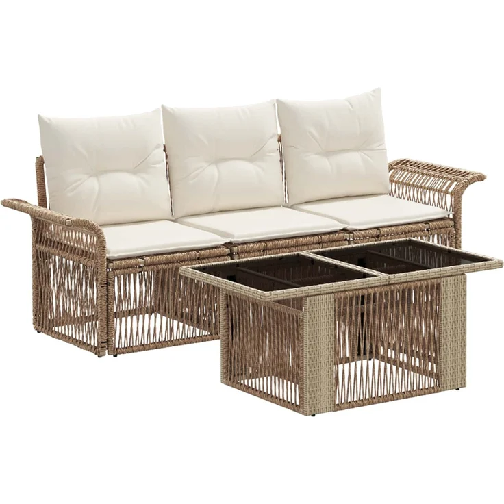 vidaXL Gartensofa-set 4 stk. Beige und Cremeweiß Poly-Rattan 3436587 – Bild 2