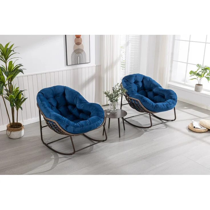 LVHOM Schaukelstuhl mit gepolstertem Kissen, Rattanstuhl mit Stahlrahmen, Lounge Sessel, Schaukelsessel, 2 St, für Balkon/Garten/Wohnzimmer/Schlafzimmer – Bild 9