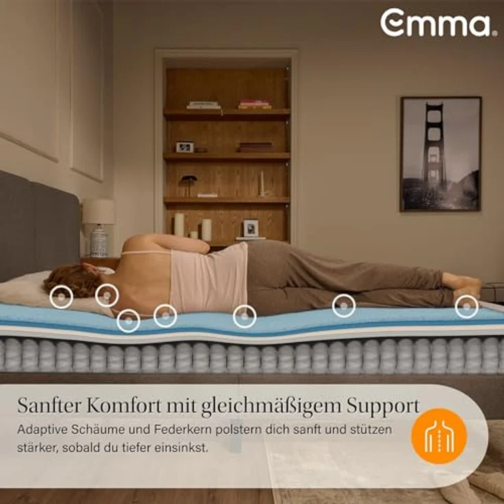 Emma Original Pro Matratze 90x200 cm – 27 cm Hybridmatratze mit 7-Zonen-Taschenfederkern, ThermoSync® Kühltechnologie & Waschbarer Matratzenbezug – atmungsaktive Komfortmatratze – Bild 4