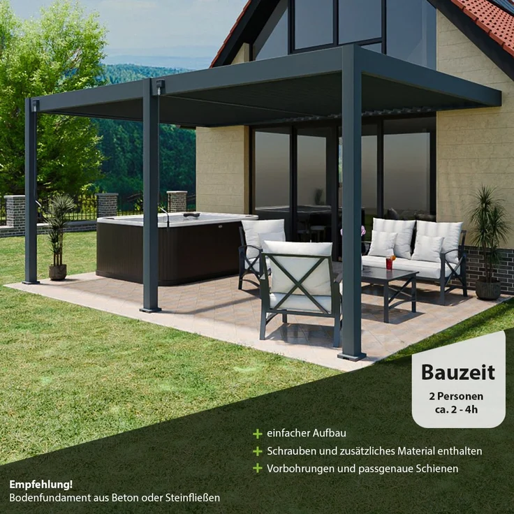 Weide Deluxe | Wand Pergola | Voll Aluminium | 3,6 x 5,3 M | Lamellendach anthrazit – Bild 5