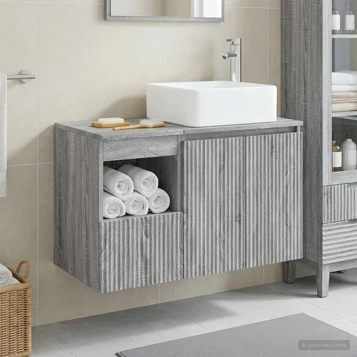 vidaXL Badezimmerschrank-Set 2 stk. Grau Sonoma 83 x 35 x 80 cm 3404070 – Bild 1