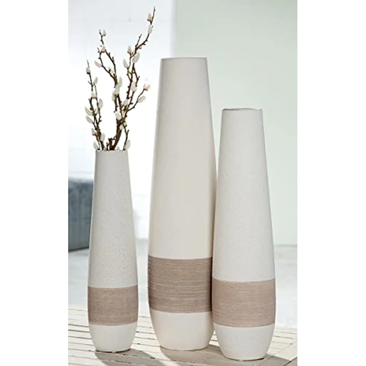 Gilde Deko große Vase XL, Keramik Bodenvase in Braun Creme, Höhe 46 cm – Bild 4