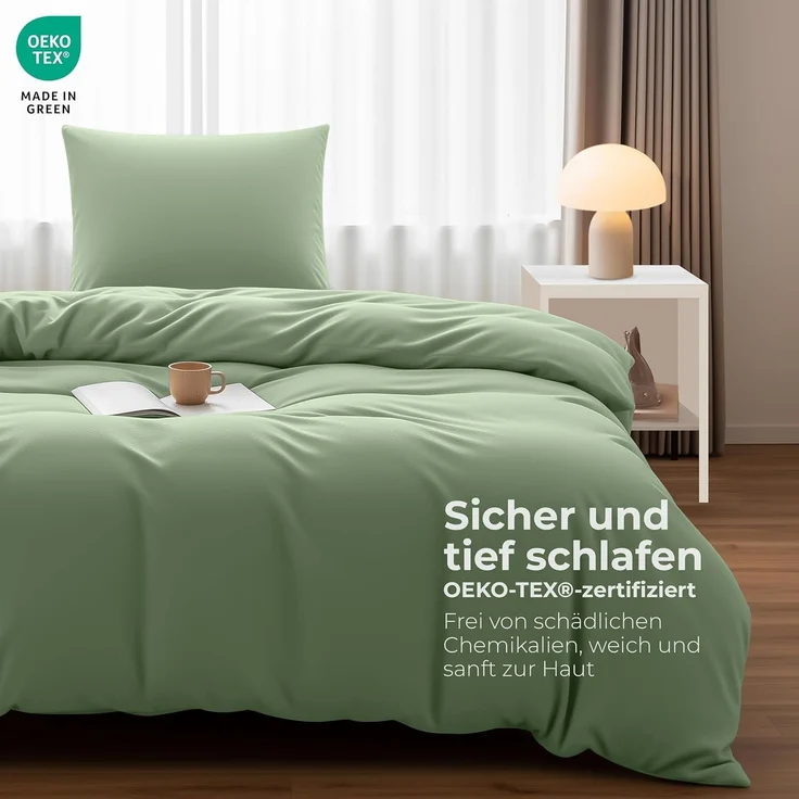 Utopia Bedding Bettwäsche 135x200 Set - Mikrofaser Bettbezug 135x200 cm + 1 Kissenbezug 80x80 cm - Salbeigrün – Bild 2