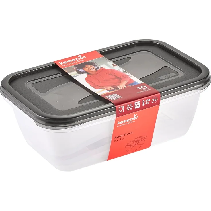 keeeper fredo fresh Frischhaltedosenset 2-teilig, 2x3,3 l, Crystal Grey (Transparent)