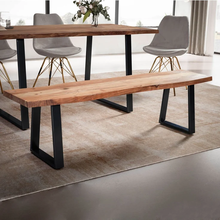 FINEBUY Essbank FB68387 (Akazie Massivholz 120x40x45,5 cm, Baumkante Modern), Esszimmerbank Baumstamm, Sitzbank Esszimmer Holz – Bild 7