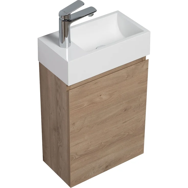 Badplaats Gäste-WC Waschtisch Set Angela 40x22 cm Kastanien Eiche - Platzsparend Badmöbel Set mit Waschbecken und Unterschrank, Soft-Close – Bild 4