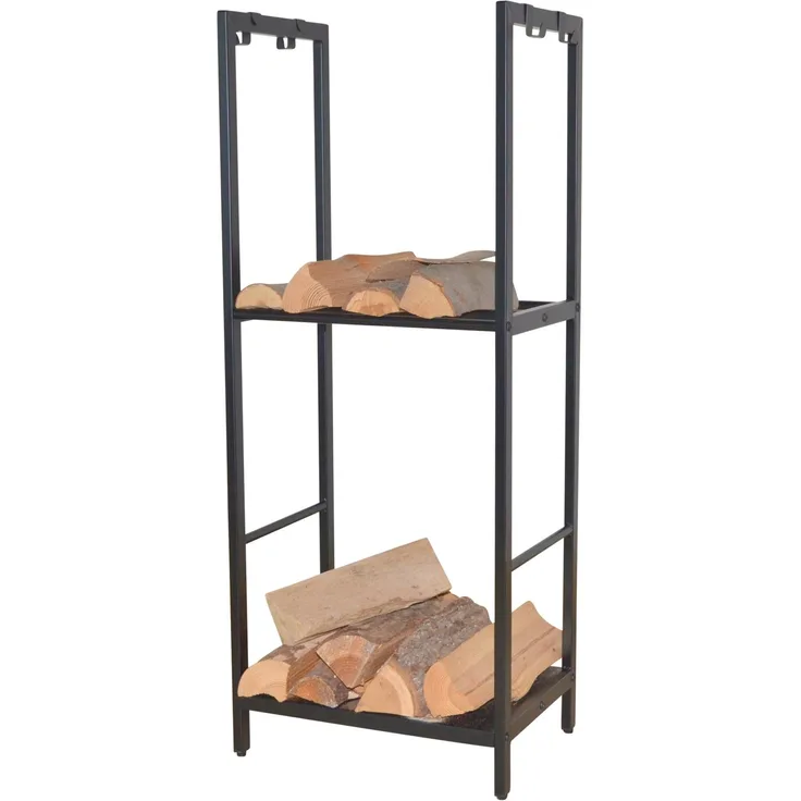 Praktisches Kaminholzregal "Sven" mit 4 Haken, schwarz