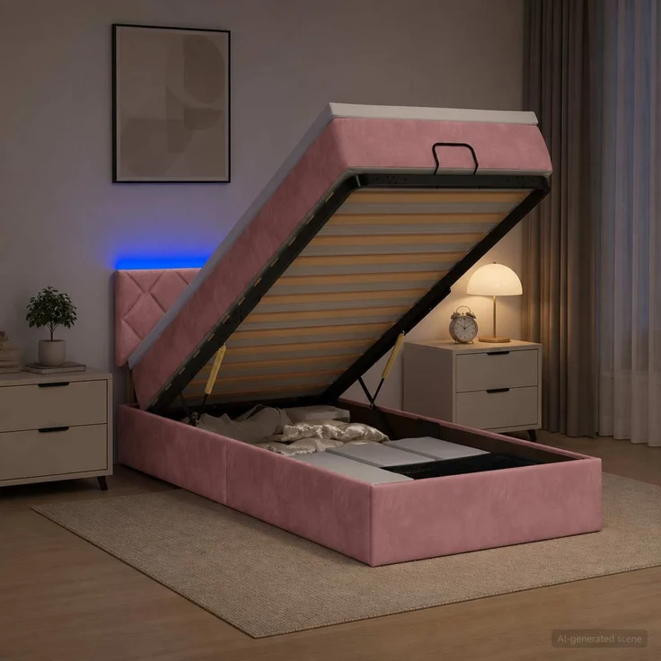 vidaXL Ottoman-Bett mit Matratze und LED Rosa 90 x 190 cm Samt 3457184 – Bild 1