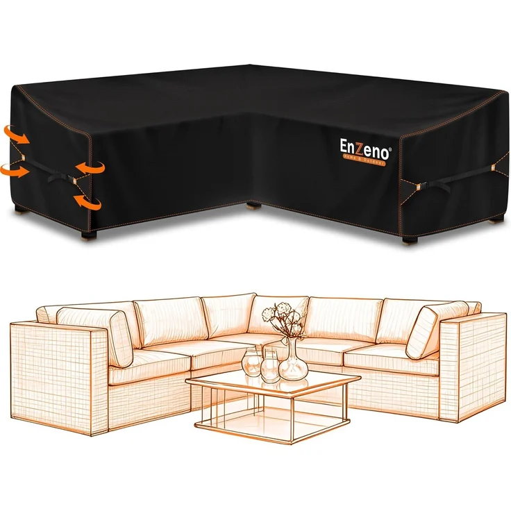 Enzeno Garten Gartenmöbel Abdeckung L-Form, Schutzhülle für Gartenmöbel, wasserdicht Winddicht, Abdeckplane für Outdoor Ecksofa Eck-Loungegruppe Loungemöbel Rechteckig Abdeckhaube (270 * 270 * 90CM) – Bild 1