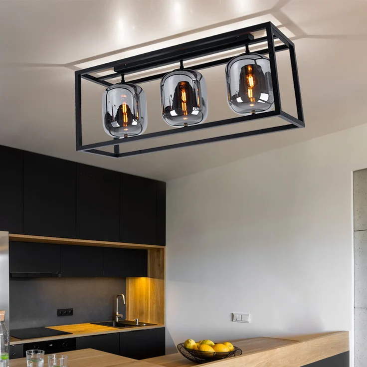 Deckenleuchte, schwarz, Glas rauch, L 77 cm – Bild 7