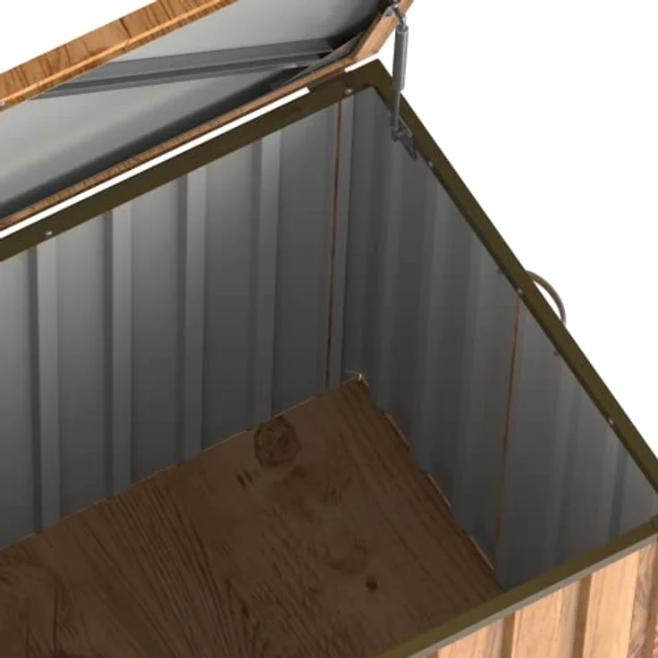 Duramax DH 1.3 (585L) Kissenbox aus Metall mit hydraulischer Gasdruckfeder und Vorhängeschlossöse, Terrassenbox und Gartenmöbelaufbewahrung für den Außenbereich, Holzmaserung – Bild 5