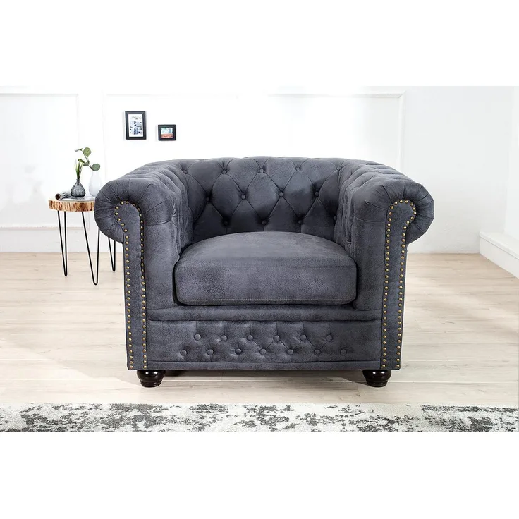 Casa Padrino Chesterfield Sessel Antikgrau - Lounge Sessel Antik grau - Wohnzimmer Sessel