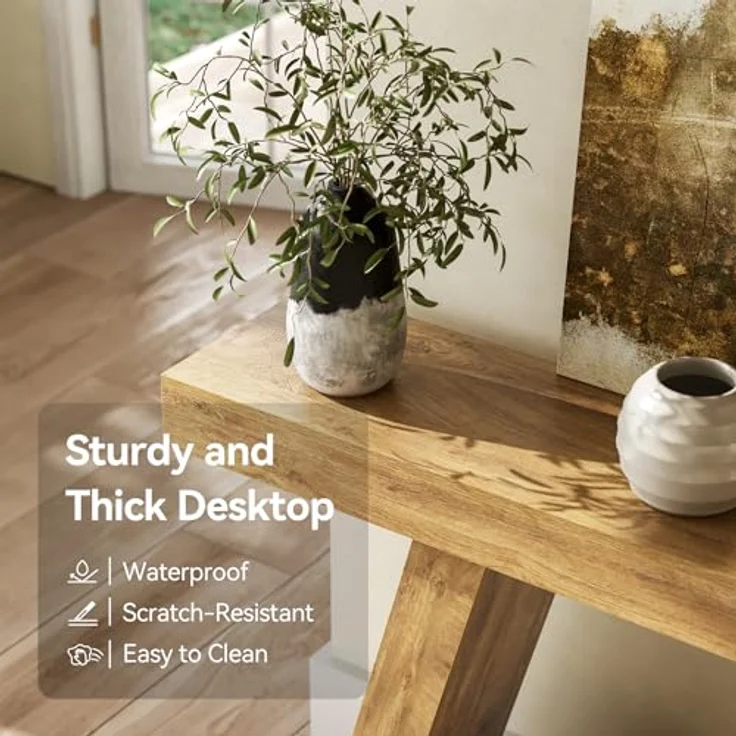 LITTLE TREE 140 cm-Sofatisch mit Stauraum, Konsolentisch im Landhausstil für zu Hause, rechteckiges Holzmöbelstück für den Eingangsbereich, Wohnzimmer, Schlafzimmer, Büro, Flur, Eiche – Bild 9