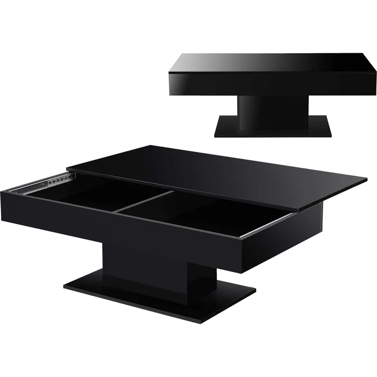 en.casa 'Lünen' Couchtisch mit 2 Staufächern, Spanplatte schwarz, 110x60 cm