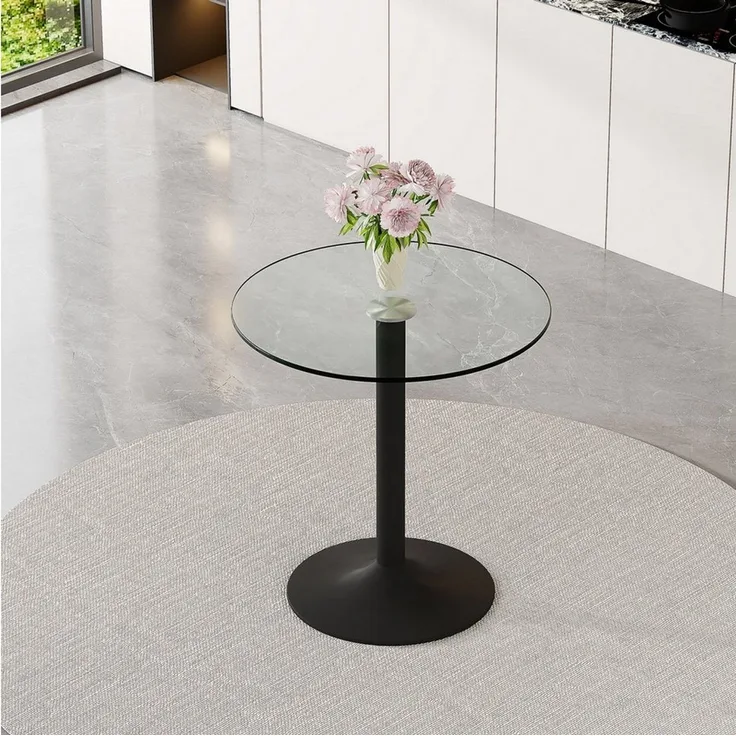 ANYSUN Glastisch Esstisch Rund Glas,Moderner minimalistischer Glasbalkentisch (Runder Esszimmertisch Küchentisch für 4 Personen), Esszimmertische mit Metallbeinen Küchentisch für Wohnzimmer Küche