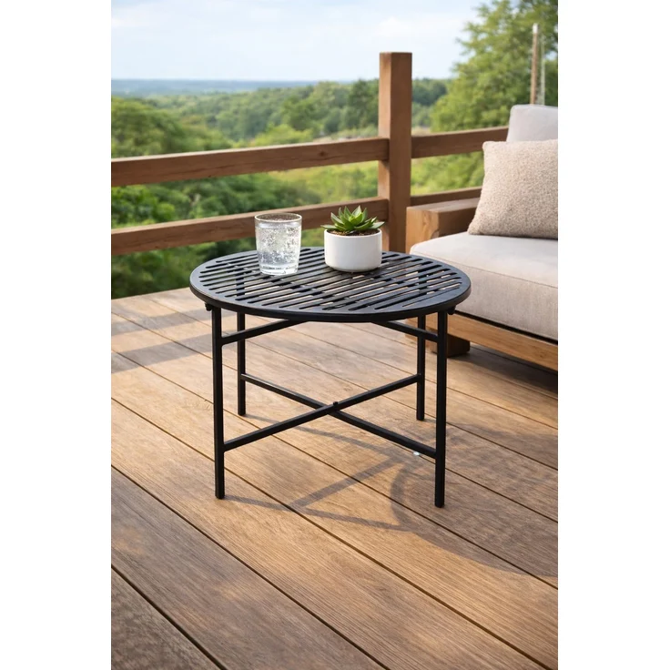 Runder Metall Beistelltisch Ø60cm Schwarz pulverbeschichtet Loungetisch Höhe 40cm – Bild 5