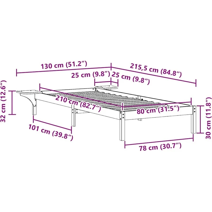 vidaXL Bettgestell mit Nachttischen Weiß 80 x 210 cm 873218 – Bild 10