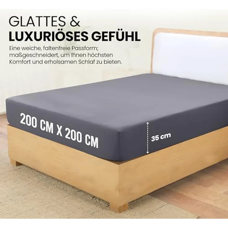 Utopia Bedding - Spannbettlaken 200x200 cm - Grau - Oeko-Tex Zertifiziertes Gebürstete Polyester-Mikrofaser Spannbetttuch - 35 cm Tiefe Tasche – Bild 3