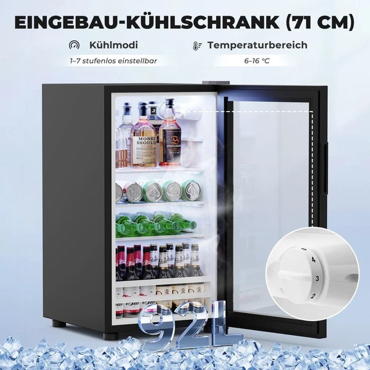 Weinschrank Barschrank mit 92L Kühlschrank, Schublade und Riffeldesign, Schwarz – Bild 5