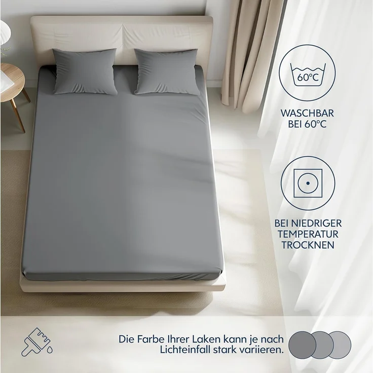 Dreamzie Premium Spannbettlaken 160x200 cm, Spannbetttuch für Dicke Matratzen bis zu 27 cm, Bettlaken 100% Jersey Baumwolle, 150 g/m², Oeko-TEX Zertifiziert - Anthrazit – Bild 5