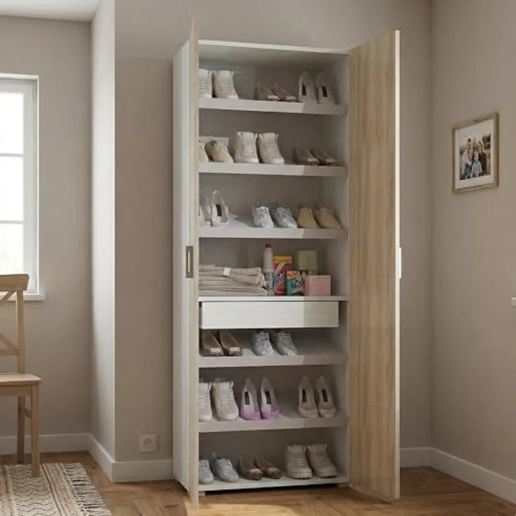 Dmora - Mehrzweckschrank mit 2 Türen Ginestra, linearer Schrank mit 2 Flügeltüren, Kleiderschrank mit 6 Regalen, modernes Schuhregal, 100 % Made in Italy, 72 x 37 x 195 cm, Ulme und Weiß – Bild 1