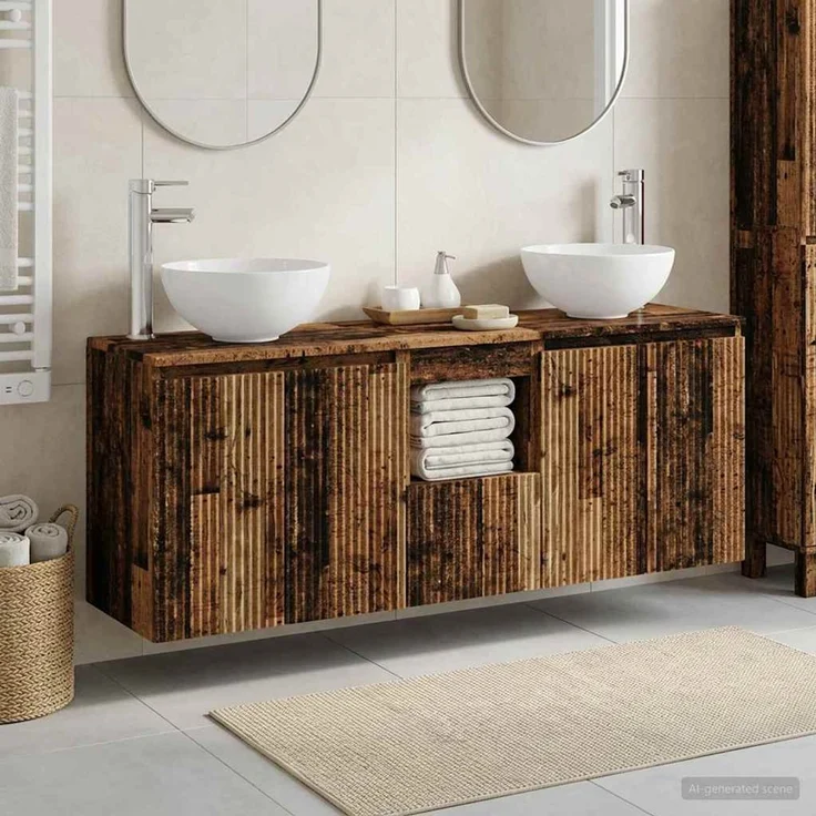 vidaXL Wandhängendes Badezimmerschrank-Set 3 stk. Altholz 3405635 – Bild 1