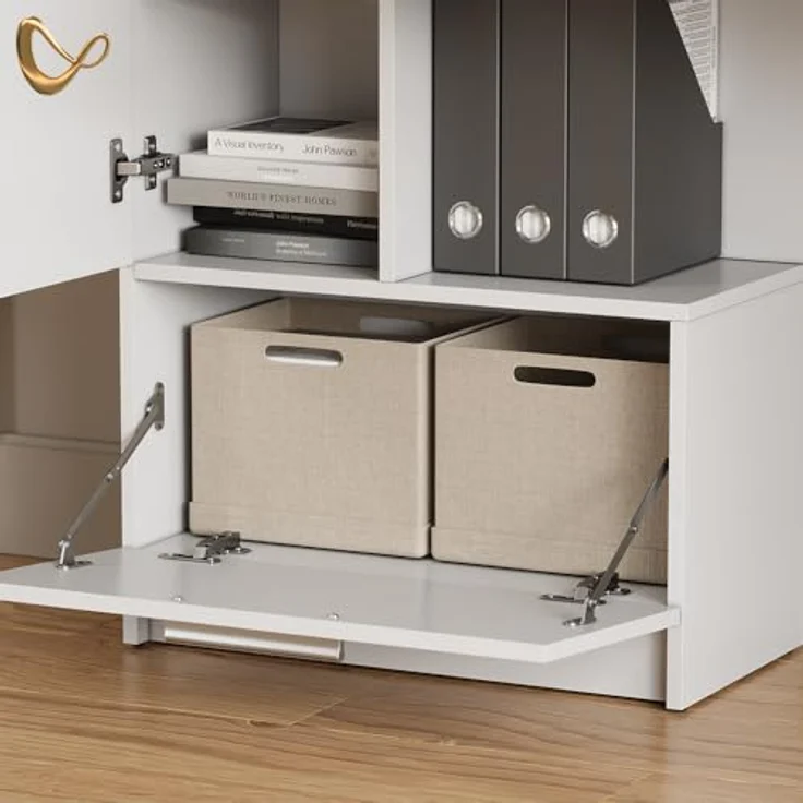 Livinity® Schreibtisch Lorena, Weiß, 150 x 120.1 cm mit 2 Türen aus Spanplatte – Bild 5