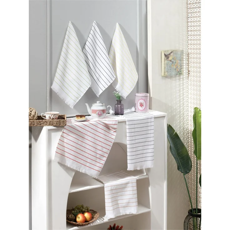 Hermia Concept 'Çizgi' Geschirrtuch-Set (6-teilig), Weiß / Schwarz, 50 x 70 cm