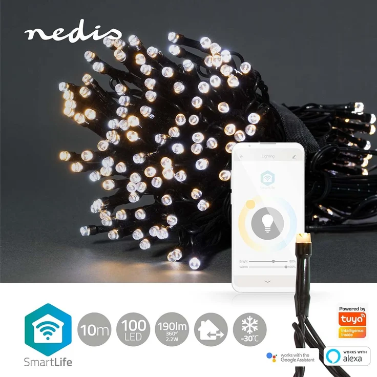 SmartLife Weihnachtsbeleuchtung | Schnur | Wi-Fi | Warm bis kühlen weiß | 100 LED's | 10.0 m | Android™ / IOS – Bild 2