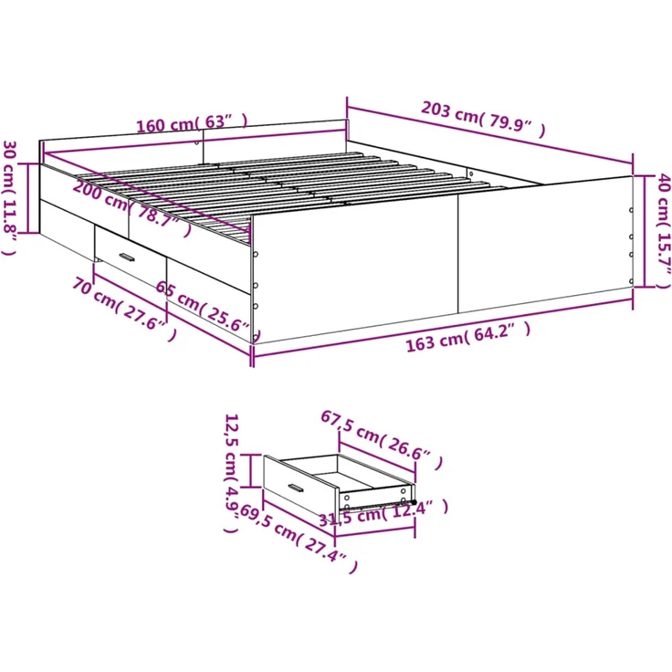 vidaXL Bettgestell mit Schubladen Schwarz 160x200 cm Holzwerkstoff 3280280 – Bild 11