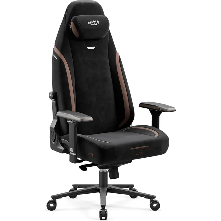 Diablo Ergonomischer Gaming Stuhl aus Stoff – Gaming Chair mit 4D Armlehnen, magnetischem Kopfkissen, Lendenwirbelstütze und atmungsaktiver Polsterung, 140 kg Ultra Black
