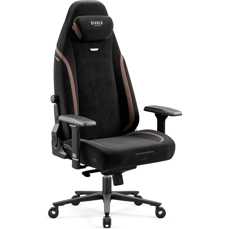 Diablo Ergonomischer Gaming Stuhl aus Stoff – Gaming Chair mit 4D Armlehnen, magnetischem Kopfkissen, Lendenwirbelstütze und atmungsaktiver Polsterung, 140 kg Ultra Black – Bild 1