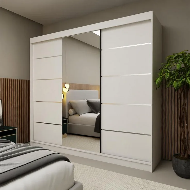 Compleo Schwebetürenschrank mit Spiegel 240 cm breit, Elegant design, Kaschmir
