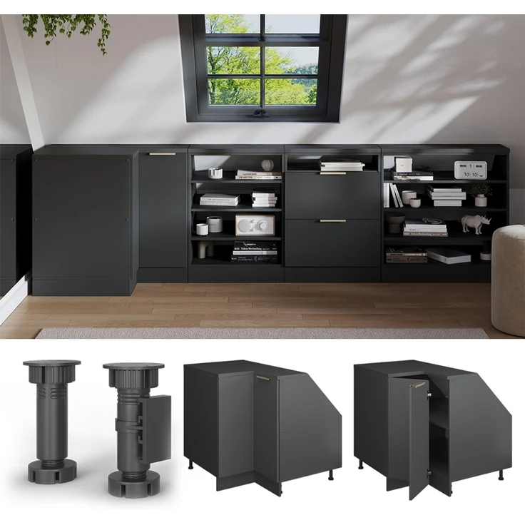 Dachschrägenschrank Eckschrank Rion Anthrazit-Gold 75.6 x 81.6 cm mit 1 Tür, Schrankkorpus 60 cm Tiefe Vicco – Bild 5