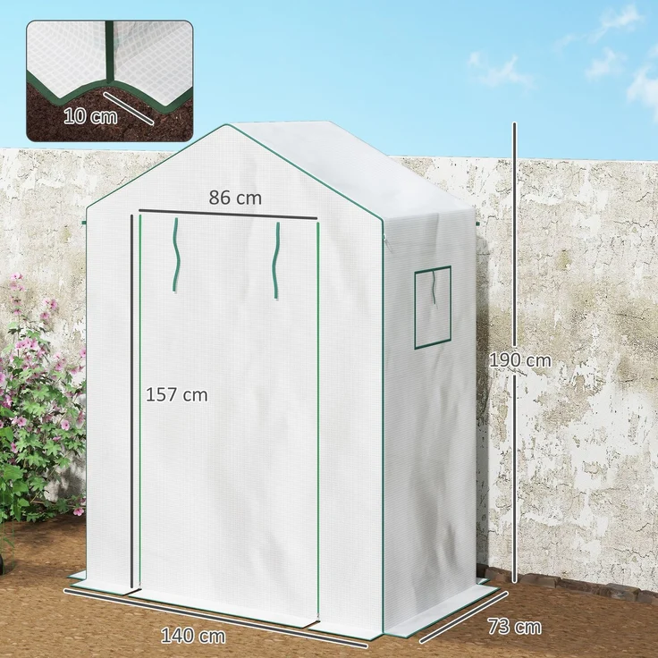 MELAYR, Gewächshaus mit 3 Etagen, 1 Tür, 140 x 73 x 190 cm, Weiß – Bild 5