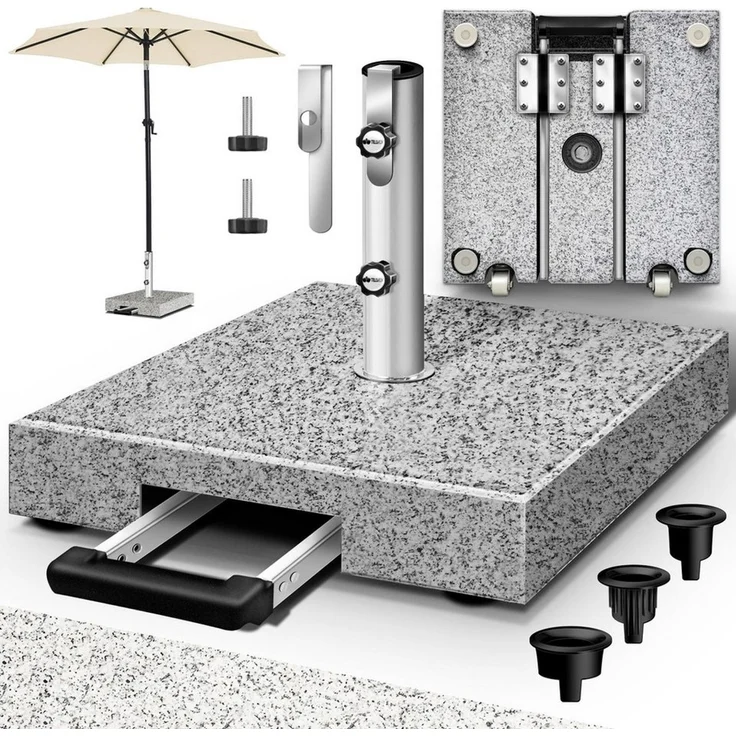 tillvex Sonnenschirm tillvex Granit Sonnenschirmständer, Balkonschirmständer für Schirmstöcke 16-48 mm & 300cm Schirmdurchmesser, Sonnenschirm, Granit Sonnenschirmständer – Bild 1