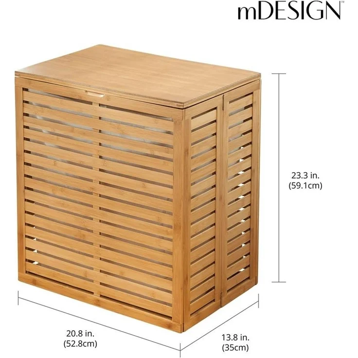 mDesign Wäschesortierer Wäschekorb Wäschebox Wäschesack faltbar tragbar Bambus – Bild 2