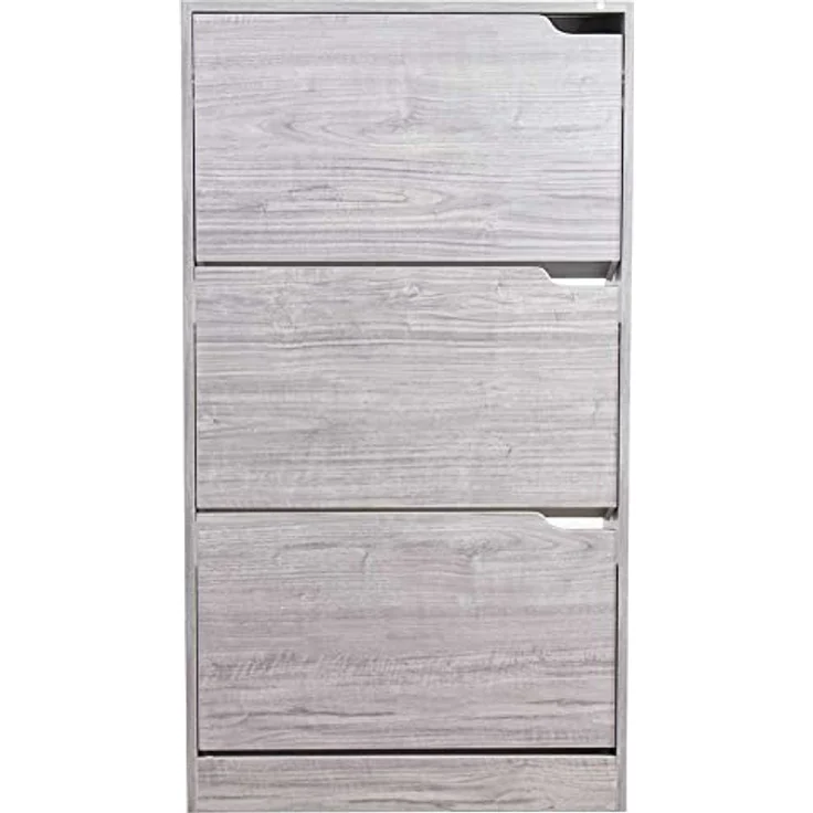 BAKAJI Schuhschrank aus MDF-Holz mit 3 Türen, Schuhregal, versenkbare Griffe, doppelte Tiefe, kompakte Größe, 63 x 24 x 115 cm, platzsparend, Eingangsbereich zu Hause (Grau) – Bild 7