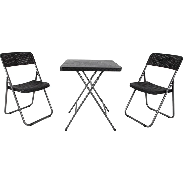 Bistroset Sitzgruppe Gartenmöbel 3-teilig schwarz Rattan-Holz Optik