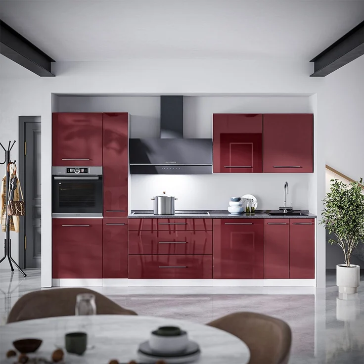 Küchenzeile Fame-Line Bordeaux Hochglanz/Weiß 310 cm, AP Eiche Vicco – Bild 5
