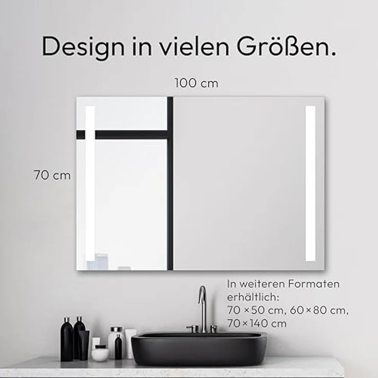 Talos Badspiegel mit Beleuchtung Light, 100 x 70 cm, hinterleuchtet, neutralweiß, Aluminiumrahmen mit Kippschalter – Bild 5